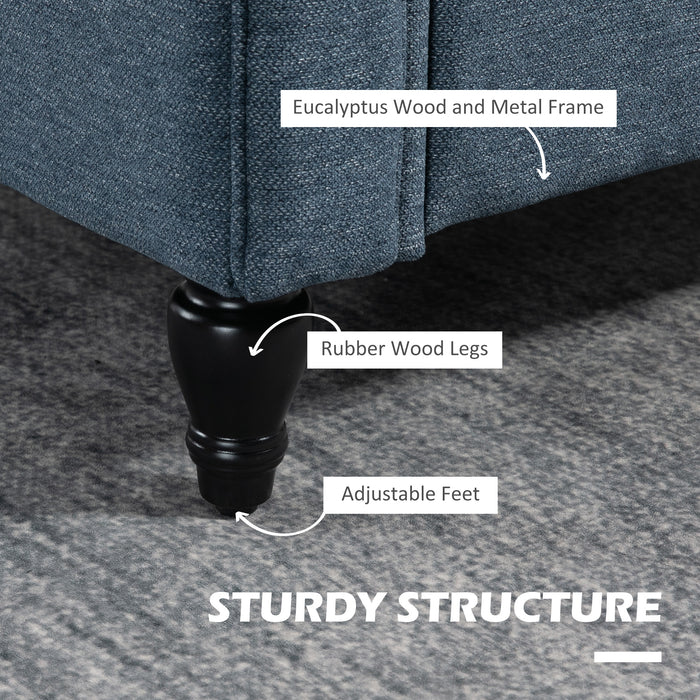 Vintage Tufted Accent Chair - Upholstered Lounge Armchair with Rubber Wood Legs and Rolled Arms in Dark Blue - Elegant Seating for Living Room or Reading Nook