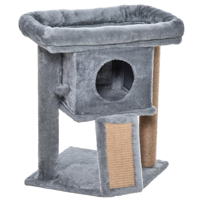 Cat Climbing Tower with Jute Scratching Pad - Indoor Activity Center with Perch, Bed, Condo, and Ball Toy - Ideal for Kittens and Cats for Play and Rest, 40x40x57cm, Grey
