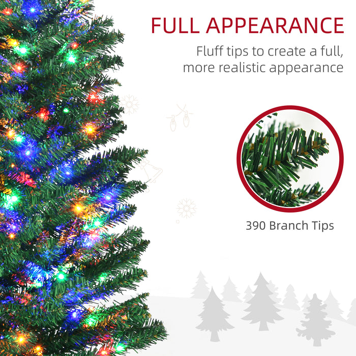Artificial Prelit 6ft Christmas Tree - Colorful LED Lights & Slim Pencil Design with Durable Steel Base - Festive Holiday Decoration for Home & Office Spaces