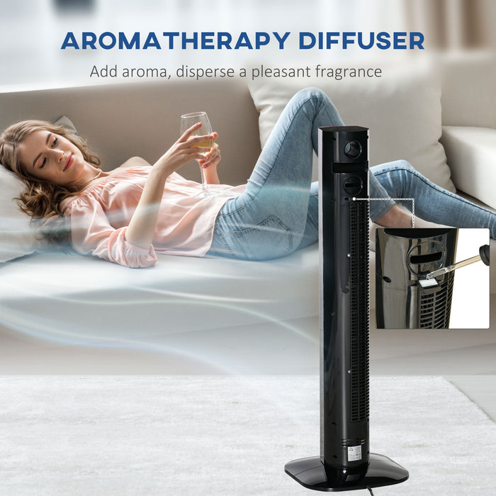 38-inch Electric Oscillating Fan with Aroma Feature - 12-Hour Timer, LED Touch Panel, Includes Remote Control - Ideal for Freshening Rooms & Comfort Cooling