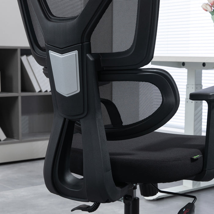 Ergonomic Mesh Office Chair - Height Adjustable with Lumbar Support, Swivel Wheels & Adjustable Headrest - Comfortable Seating for Desk Work, Black