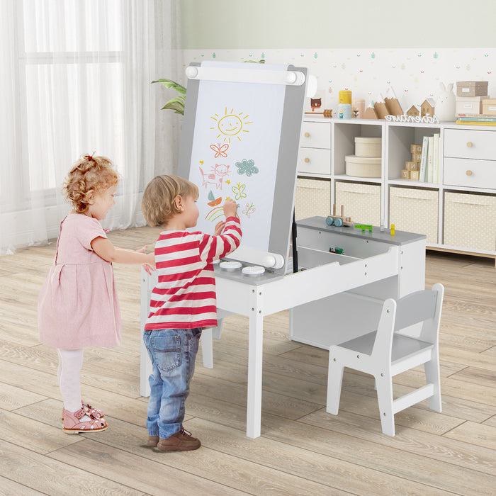 Kids' 2-in-1 Art Table and Easel Set - Includes Chairs for Comfortable Creativity - Ideal for Budding Young Artists