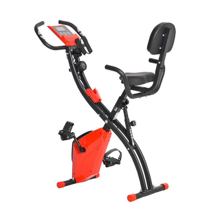 2-In-1 Upright & Recumbent Exercise Bike - Adjustable Resistance, Foldable Design, Armrests with LCD Monitor & Transport Wheels - Ideal for Home Gym & Fitness Enthusiasts