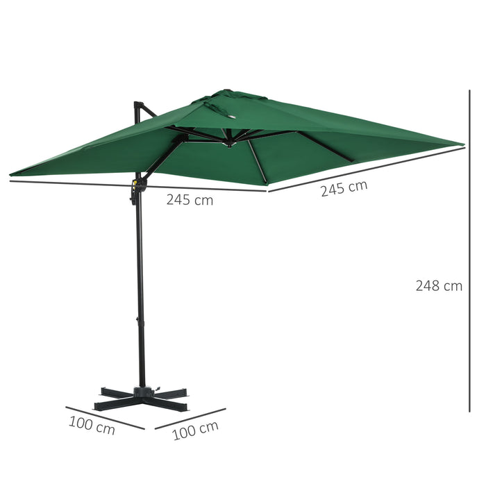 Outdoor Green Parasol Umbrella - 360° Rotatable, Large 245x245x248cm Coverage - Ideal Sunshade for Patio, Garden, or Deck