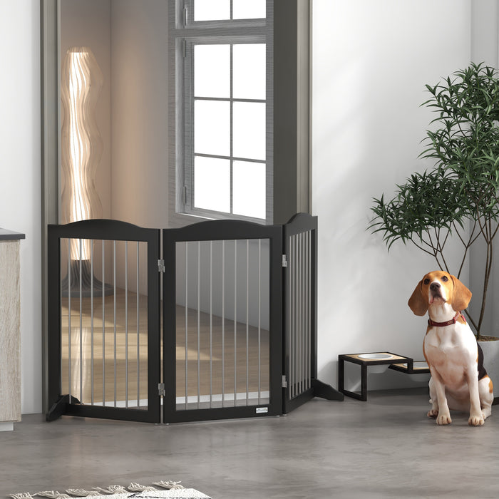 Freestanding Foldable Dog Gate with Two Support Feet - Perfect Barrier for Staircases, Hallways, and Doorways - Ideal for Pet Owners Seeking Safety and Flexibility