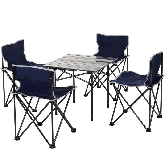 5-Piece Camping Table & Chair Set - Foldable Aluminium Furniture with Roll-up Top, Lightweight and Portable - Ideal for Picnics and Outdoor Activities