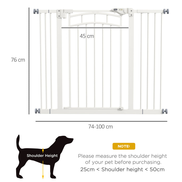 Pressure Fit Safety Stair Gate - Auto Closing Walk Through Door for Pets - Ideal for Small to Medium Dogs, Easy Install, Fits 74-100cm Openings