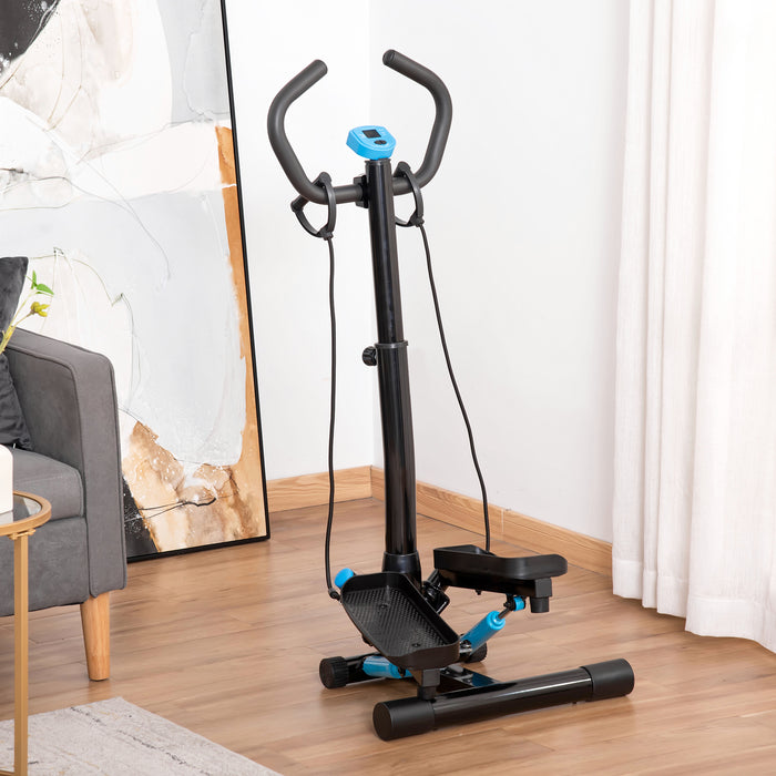 Adjustable Twist Stepper with LCD Monitor - Height-Adjustable Handlebars, Compact Home Fitness Step Machine, Black and Blue - Ideal for Cardio Workout and Lower Body Toning