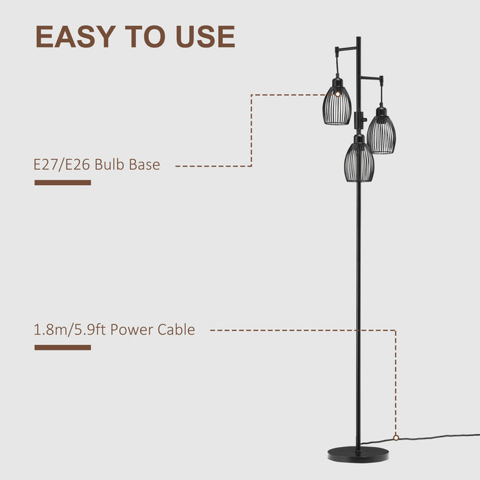 Industrial Metal Floor Lamp with 3 Dimmable Lights - Adjustable Metal Shades, Perfect for Living Room, Bedroom, Dining, Study - Stylish Lighting for Any Room