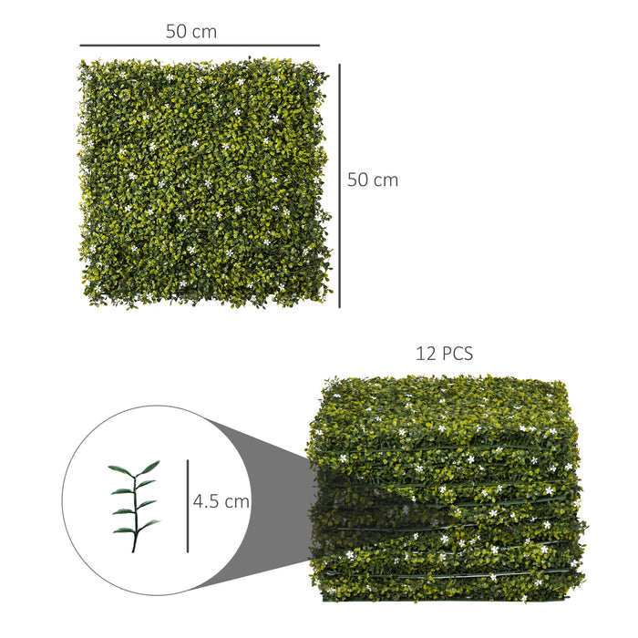 Artificial Boxwood Hedge Wall Panels, Set of 12 - 50x50cm Privacy Fence & Greenery Backdrop, Dense Milan Grass Design - Ideal for Outdoor Decor, Patio Screening & Event Backdrops