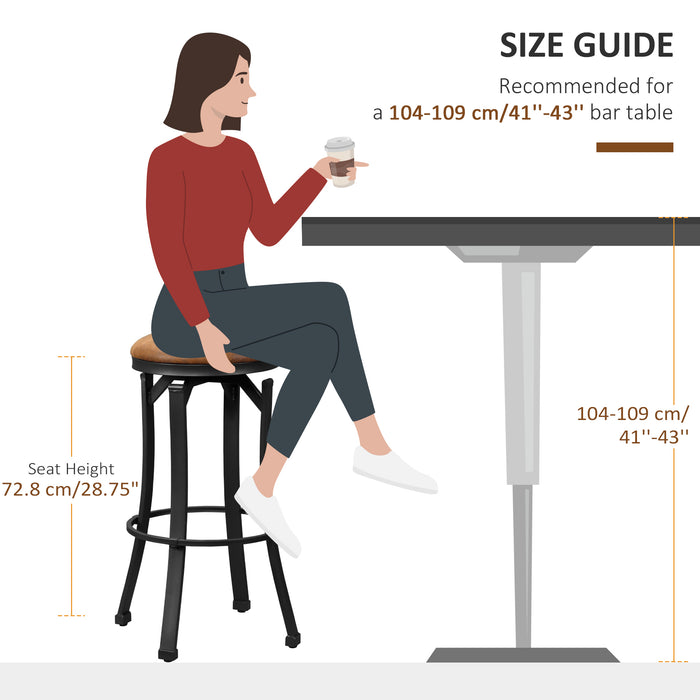 Vintage Kitchen Stools Set of 2 - Microfiber Cloth Breakfast Bar Chairs with Footrest and Brown Powder-Coated Steel Legs - Ideal for Home Bar and Kitchen Seating