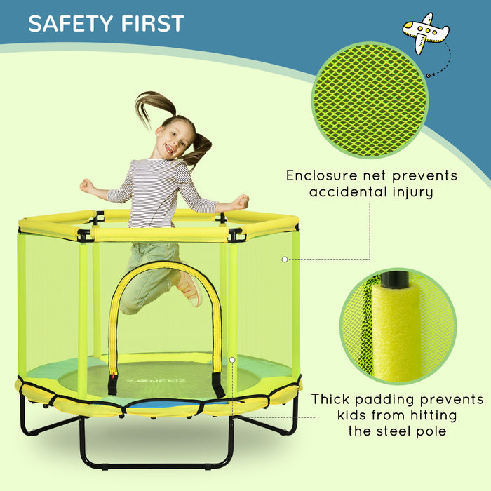 Kids Hexagon Trampoline 140 cm - Indoor Bouncer with Safety Enclosure Net, Bungee Gym - Fun Fitness for 1-6 Year Old Children, Yellow