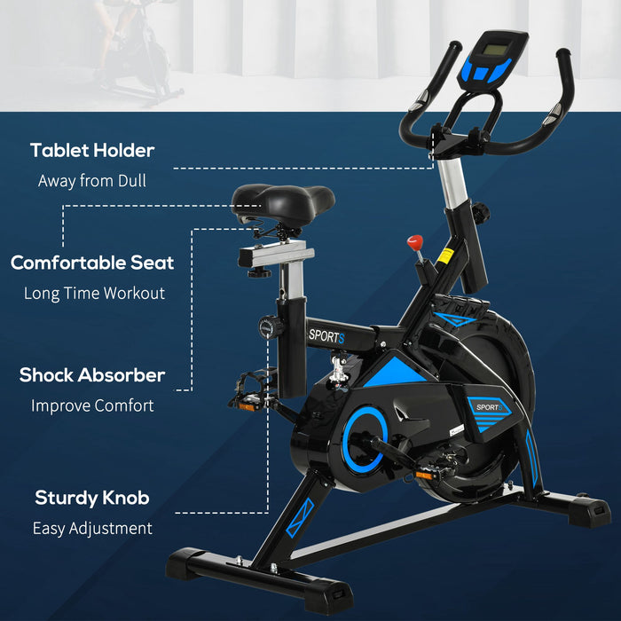Indoor Cycling Training Bike with iPad Holder - LCD Monitor, Comfortable Seat, 13KG Flywheel for Intense Workouts - Perfect for Home Office Fitness, Black