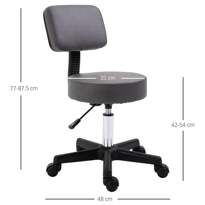 Swivel Salon Chair with Padded Seat - 5-Wheel Adjustable Height for Hairdressers, Tattoo Artists, and Spa Use - Rolling Comfort Cushion in Professional Grey