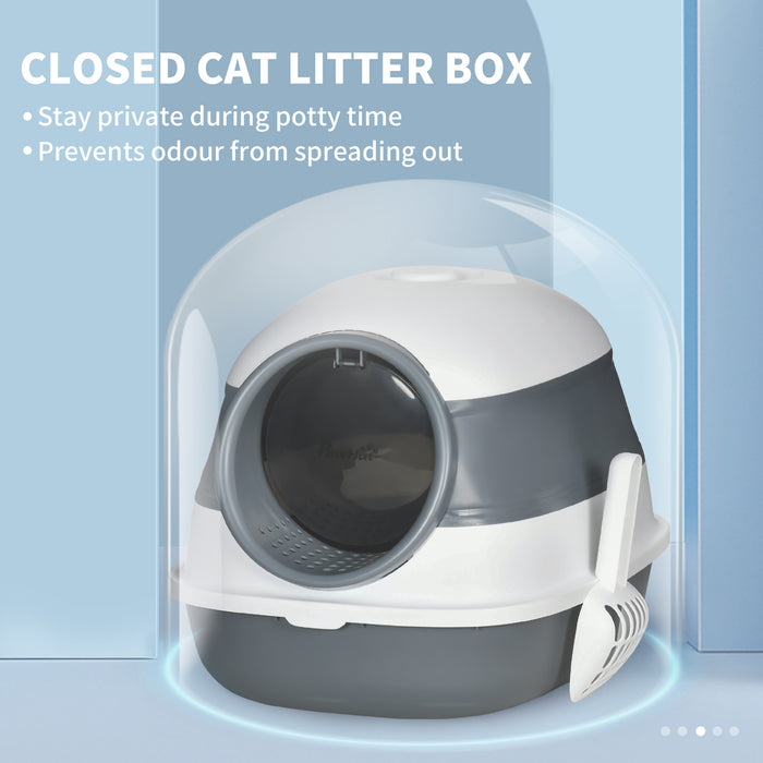 Hooded Litter Box with High Edges - Spill-Proof, Deodorizing Litter Tray with Dual-Entry - Includes Scoop for Easy Clean-Up