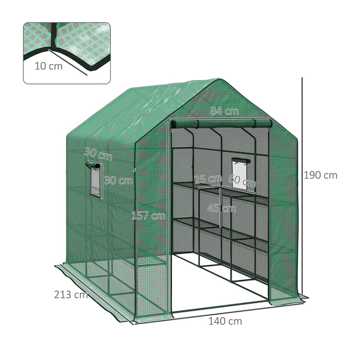 3-Tier Walk-In Greenhouse - Sturdy PE Cover, Roll-Up Entrance, Ventilated Mesh Windows - Ideal for Garden Plant Growth and Protection, 140x213x190cm
