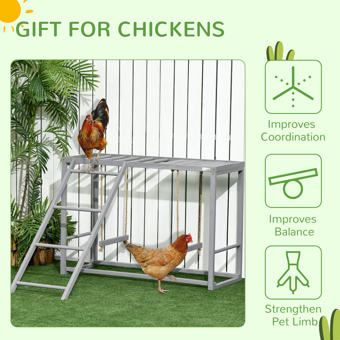 Wooden Chicken Activity Playset with Swing - Durable Grey Coop for 3-4 Birds - Perfect for Backyard Poultry Enthusiasts
