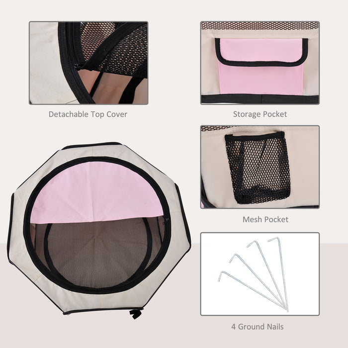 Portable Fabric Pet Playpen for Small Animals - Indoor/Outdoor Enclosure with Spacious Play Area, Dia 90 x 41H cm - Ideal for Puppies, Kittens, Rabbits, Guinea Pigs in Pink and Cream