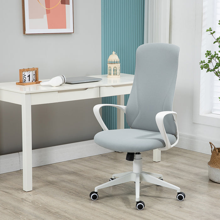 High-Back Elastic Office Chair with Tilt & Adjustable Seat Height - Armrests for Added Comfort - Ideal for Prolonged Desk Work, Light Grey