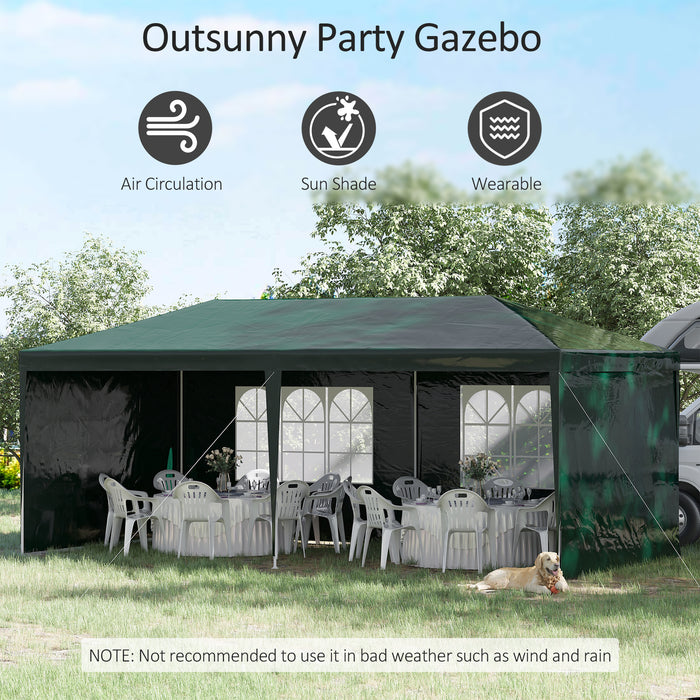 Outdoor Patio Party Tent - 6x3m Waterproof Gazebo Marquee with Side Panels and Windows, Green - Ideal Shelter for Events and Gatherings