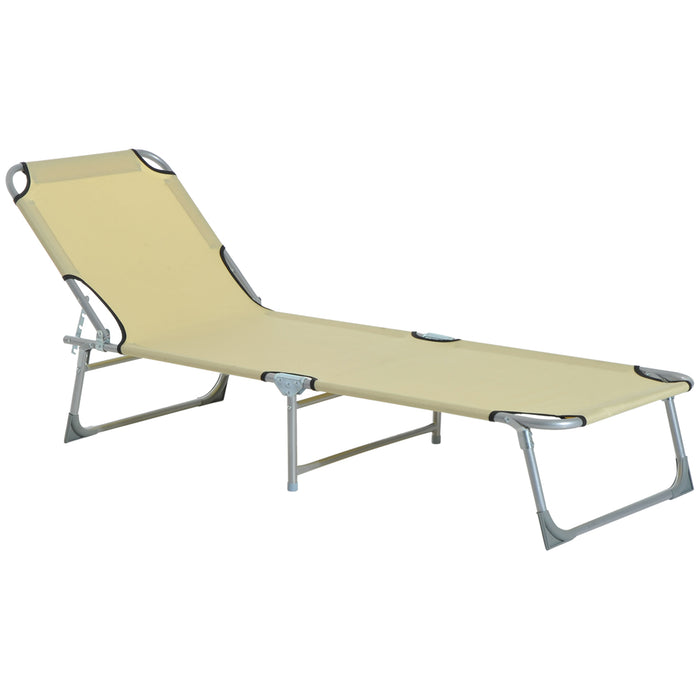 Adjustable Portable Lounger in Oxford Cloth - Beige Comfortable Reclining Chair - Ideal for Camping and Beach Relaxation