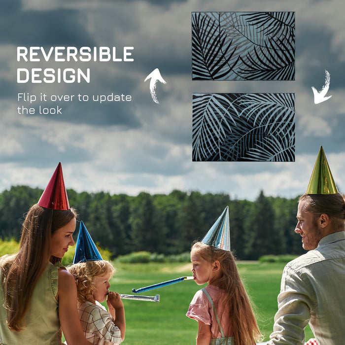 Reversible Blue and Black Plastic Straw Rug for RV Use - Durable Outdoor Mat 6x9 Feet with Portable Carry Bag - Ideal for Campers & Patio Decor