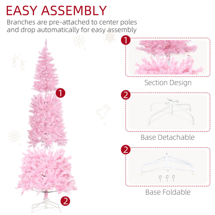 Pencil Slim 7-Foot Pre-Lit Artificial Christmas Tree - 350 Warm White LED Lights with 818 Realistic Tips - Slim Pink Xmas Tree for Holiday Decor