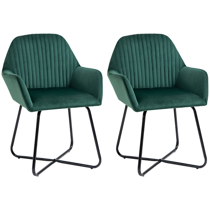 Velvet-Feel Green Armchairs - Set of 2 Modern Accent Chairs with Metal Base for Living Room - Stylish Seating Solution for Elegant Home Decor