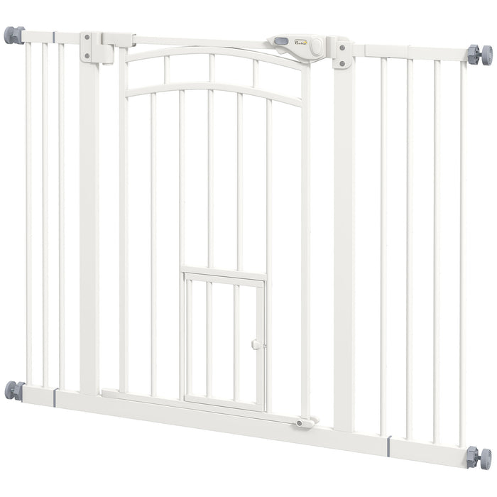 Pressure Fit Stair Dog Gate with Cat Pass-Through - Auto-Close & Double Locking System for Openings 74-100cm - Ideal for Pet Segmentation in Homes