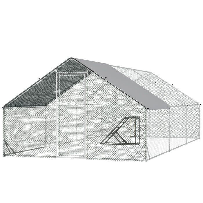 Galvanized Steel Chicken Run with Activity Shelf and Cover - 3x6x2m Walk-In Enclosure for Poultry - Outdoor Protection and Exercise Area for Chickens