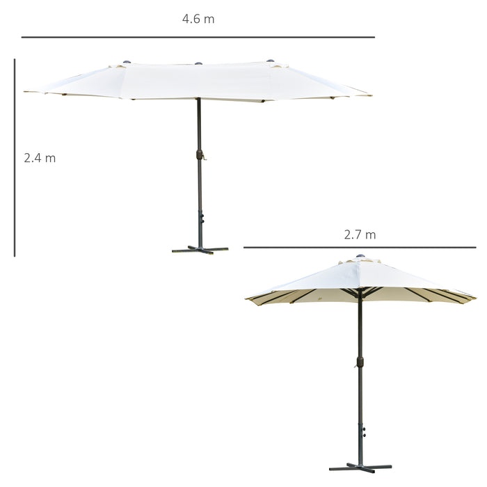 Double-Sided 4.6m Garden Parasol - Patio Sun Umbrella with Market Shelter Canopy & Cross Base in Off White - Ideal Shade Solution for Outdoor Entertaining