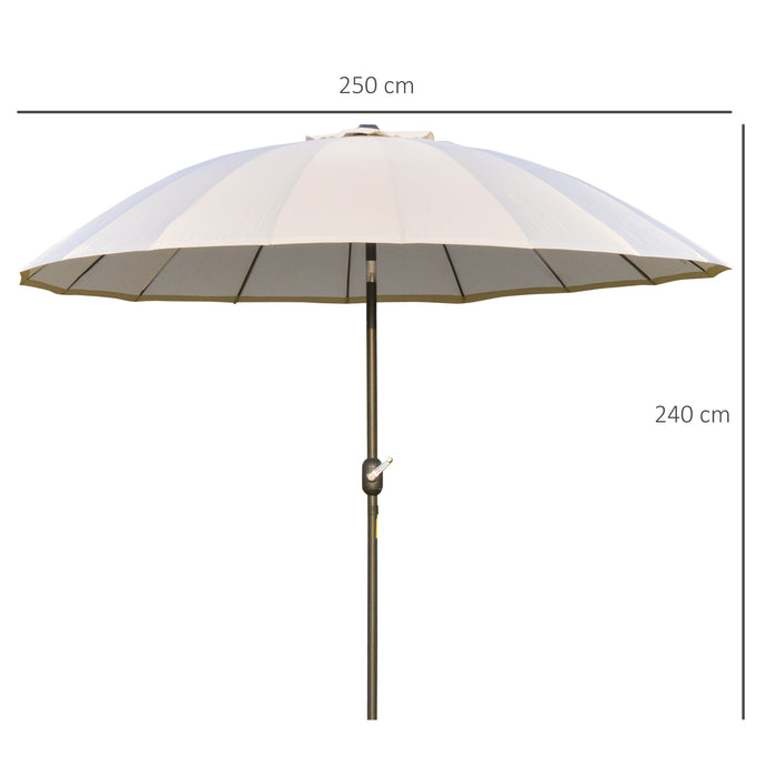 Ф255cm Durable Patio Parasol - Outdoor Market Umbrella with Push Button Tilt and Crank, Sturdy Ribs - Ideal for Garden, Lawn, Backyard, and Pool Use in White