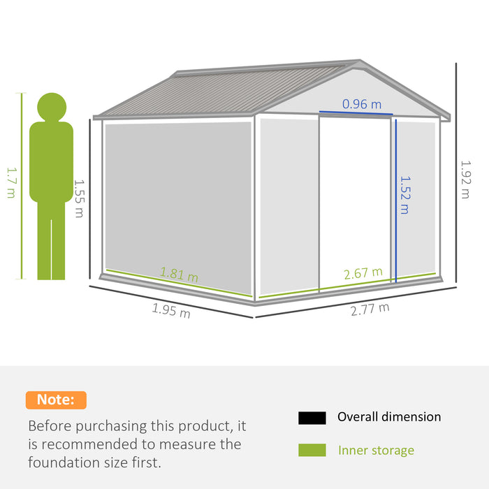 Outdoor Metal Storage Shed - 9 x 6FT with Foundation, Ventilation, and Double Doors - Spacious Brown Garden Solution for Tools and Equipment
