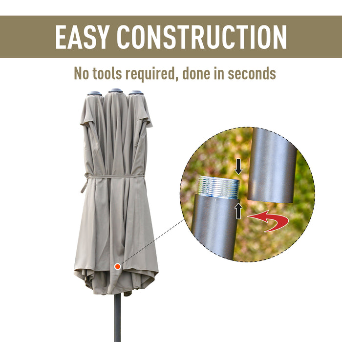 Double-Sided 4.6m Garden Parasol - UV-Protective Patio Sun Umbrella with Sturdy Cross Base - Ideal Shade Canopy for Outdoor Leisure, Khaki