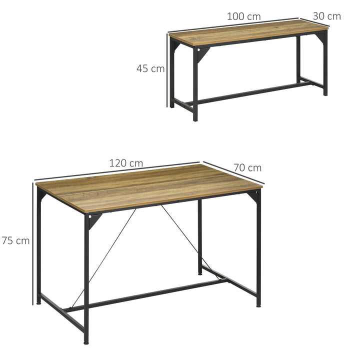 Natural-Finish Dining Table and Bench Set for 4 - Space-Saving Kitchen Furniture with Two Comfortable Benches - Ideal for Small Dining Rooms and Apartments