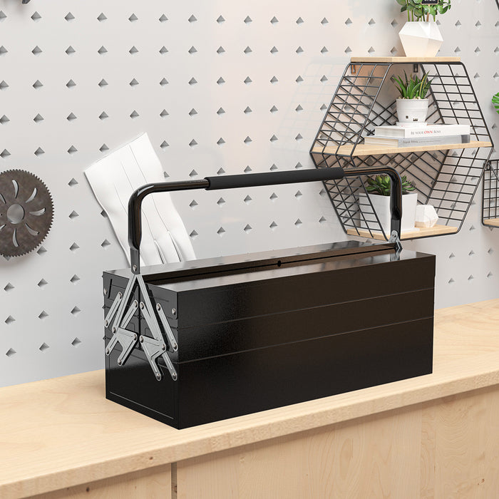3 Tier Metal Toolbox with 5 Trays - Durable Workshop Storage Solution with Portable Carry Handle, 56x20x34cm - Ideal for Professionals & DIY Enthusiasts