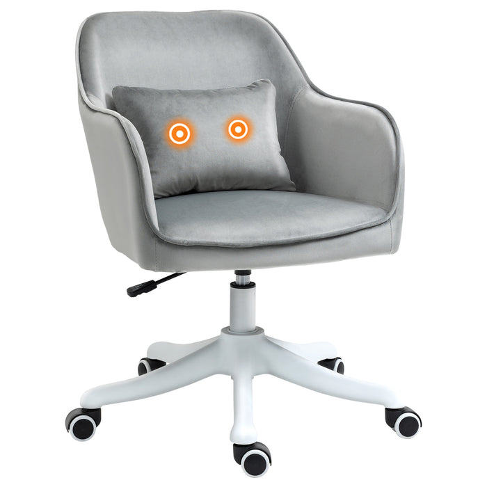 Ergonomic Velvet Office Chair with Massage - Rechargeable Vibration Lumbar Support, Smooth-Rolling Casters - Comfort for Home Office and Remote Work