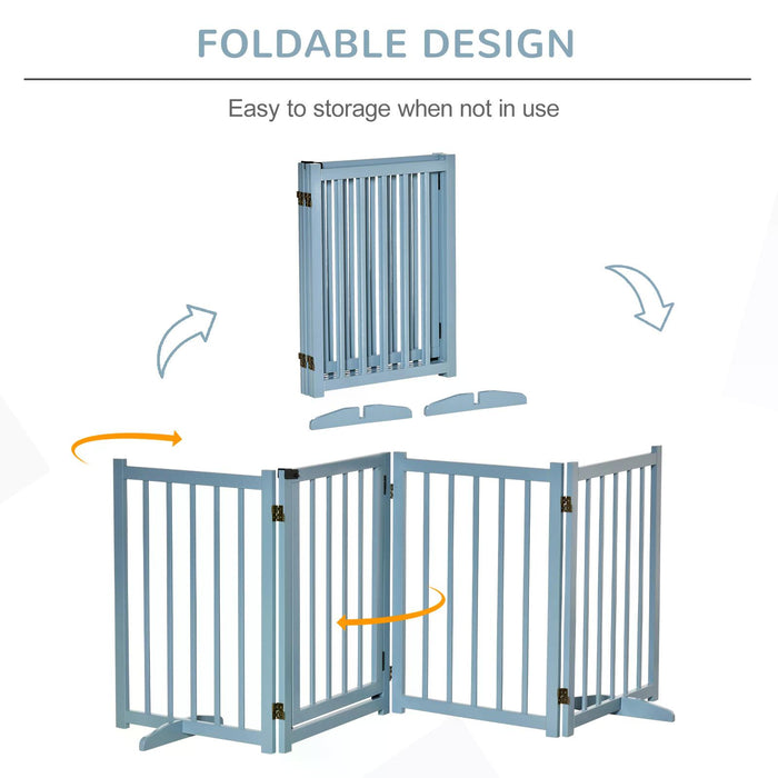 Freestanding Foldable Wooden Pet Gate - 4-Panel Dog Safety Barrier with Support Feet - Ideal for Small to Medium Pooches, Doorways & Stairs, Blue