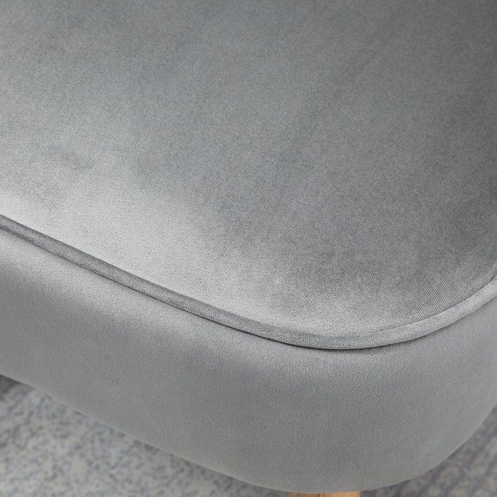 Velvet Tub Chair with Ottoman - Padded Occasional Accent Seat with Curved Back and Wooden Legs - Stylish Seating for Home Comfort in Light Grey