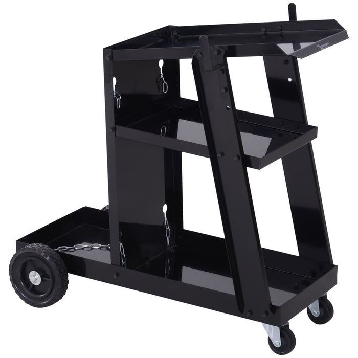 Welder Trolley Cart with Safety Chain - Durable Garage Cart for Gas Bottles, Equipped with Wheels - Black, Portable Organizer for Welding Professionals