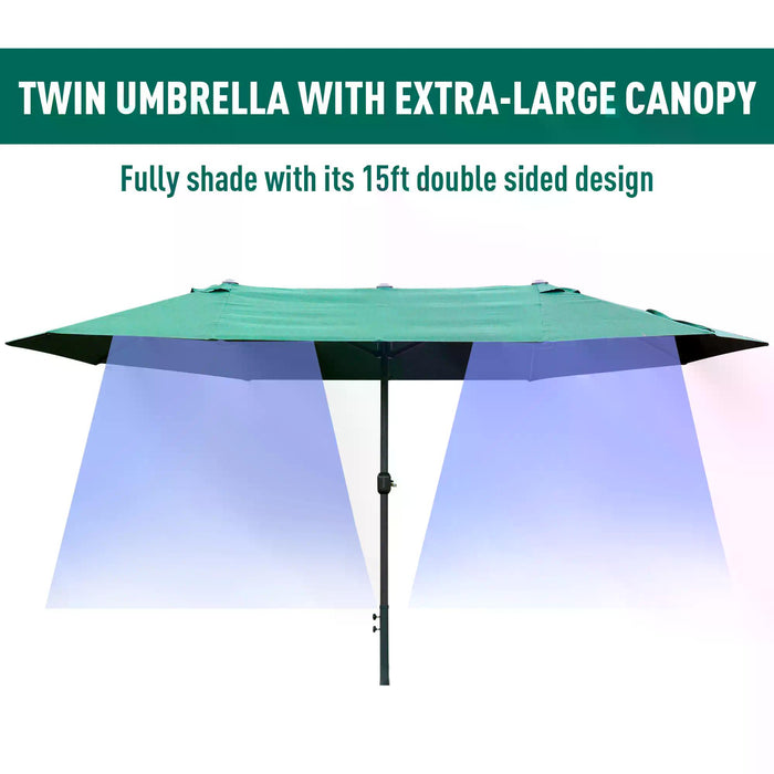 Double-Sided 4.6m Garden Parasol - Patio & Market Sun Shelter with Canopy Shade, Outdoor Use in Dark Green - Ideal for Residential and Commercial Spaces