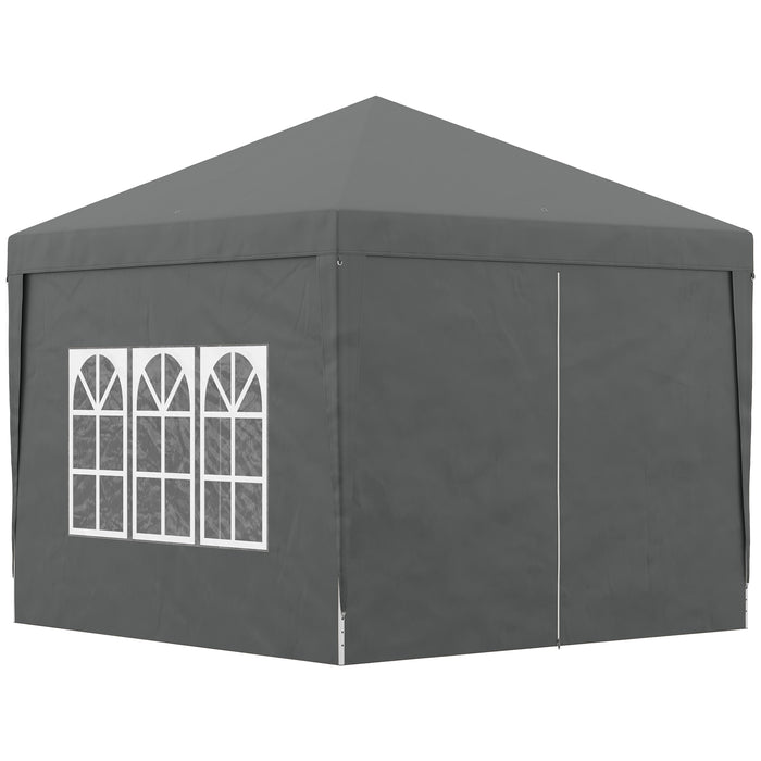 Water-Resistant Pop-Up Gazebo 3x3m with Carry Bag - Outdoor Tent Canopy with 2 Windows for Weddings, Parties, Camping - Ideal Shelter for Garden Events, Grey