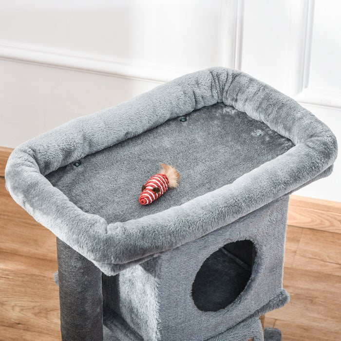 Cat Climbing Tower with Jute Scratching Pad - Indoor Activity Center with Perch, Bed, Condo, and Ball Toy - Ideal for Kittens and Cats for Play and Rest, 40x40x57cm, Grey