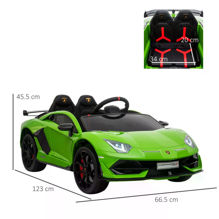 Lamborghini Aventador Ride-On Car for Kids - 12V Battery-Powered Electric Sports Racing Toy with Music, Green - Includes Parental Remote Control for Safe Play