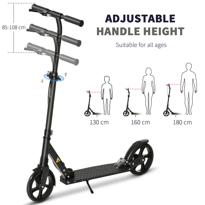 Folding Kick Scooter with One-Click Operation - Adjustable Handlebar, Kickstand, Dual Brakes, Shock Absorption, for Ages 14+ - Quick Fold Design for Teens and Adults
