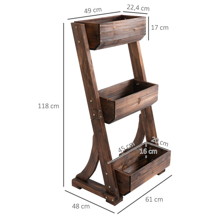 Outdoor Wooden Plant Shelf - 3-Tier Freestanding Flower Rack, 61x48x118cm Vertical Pot Display - Ideal for Patio, Balcony & Garden Decoration