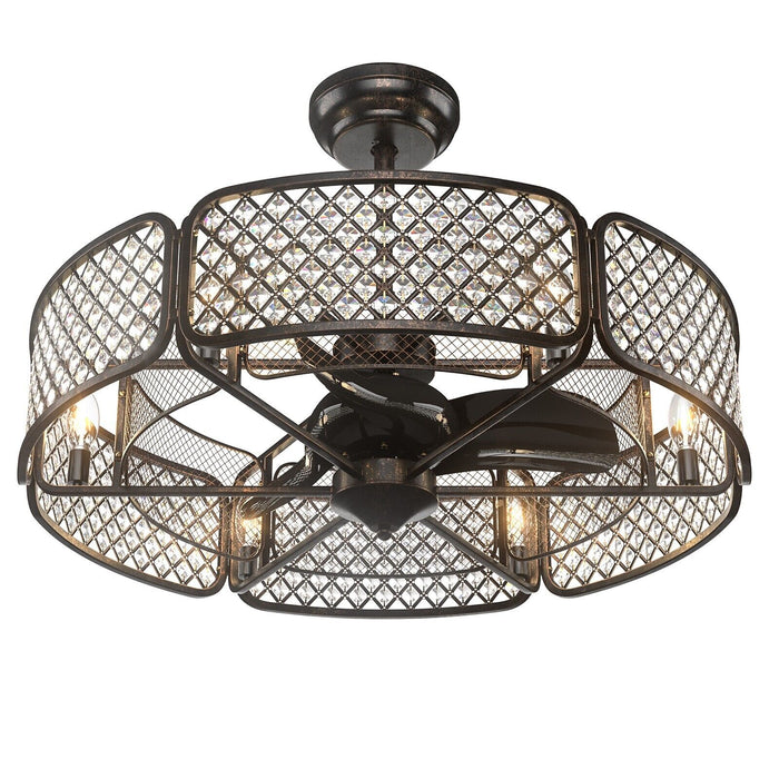 Crystal Caged Ceiling Fan Light Model 6GS3B - Coffee Tone with 6 Gear Speeds and 3 Blades - Perfect for Indoor Home Cooling and Ambient Lighting Solution