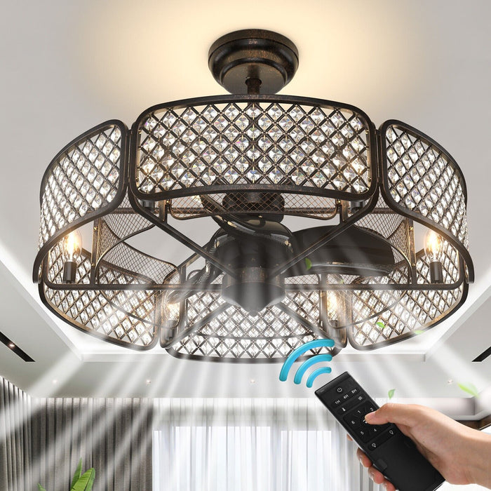 Crystal Caged Ceiling Fan Light Model 6GS3B - Coffee Tone with 6 Gear Speeds and 3 Blades - Perfect for Indoor Home Cooling and Ambient Lighting Solution