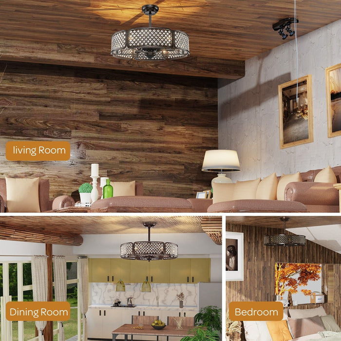 Crystal Caged Ceiling Fan Light Model 6GS3B - Coffee Tone with 6 Gear Speeds and 3 Blades - Perfect for Indoor Home Cooling and Ambient Lighting Solution