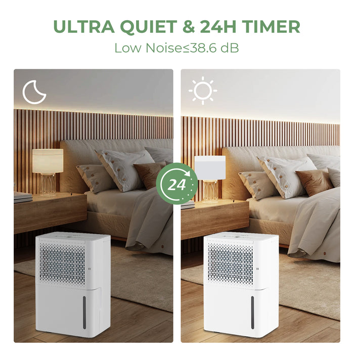 12L/Day Brand Dehumidifier - High Capacity with Continuous Drying Auto Mode and 24H Timer in Sleek White - Ideal for Solving Moisture Problems Efficiently
